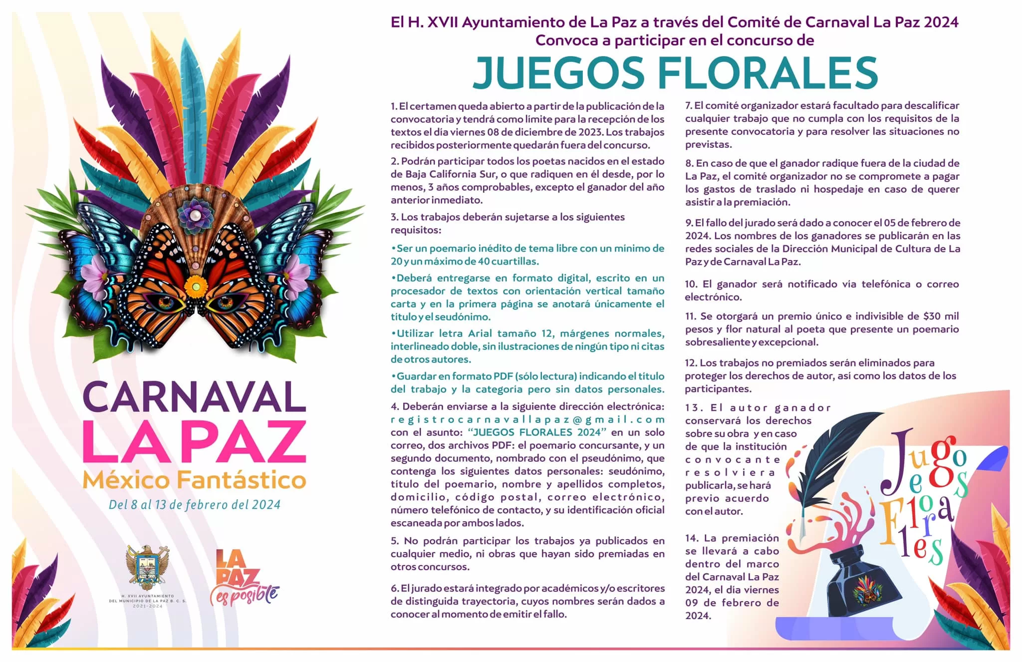 convocatoria juegos florales carnaval la paz 2024 jpeg